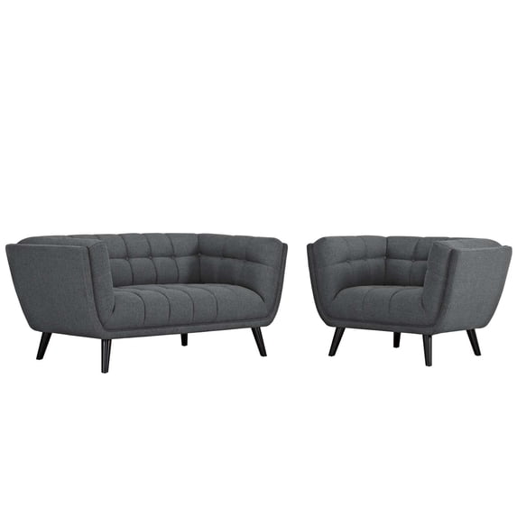 Modern Contemporary Urban Design Living Room Lounge Club Lobby Armchair and Loveseat Sofa Set, Fabric, Grey Gray
