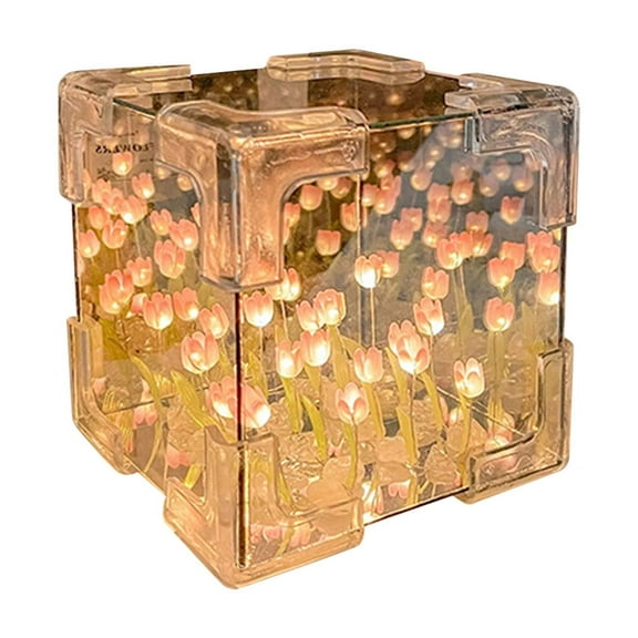Tainini Tulip Night Light,Led Decorative Nights Lamp for Bedroom, Magic Cube Tulips Flower Table Lamp, Christmas Valentine's Day Gift