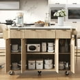 thumbnail image 2 of Fluted Kitchen Storage Island with Drop Leaf, Power Outlet, 55.5" Rolling Kitchen Cart with 4 Doors and 3 Drawers, 2 of 9