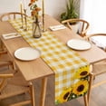 thumbnail image 3 of Table Runner 60 Inches Long for Kitchen Dining, Spring Sunflowers Dresser Scarf Farmhouse, Dining Table Decorations for Wedding/Parties, Yellow White Plaid Farmhouse Rustic 13 x 60 In, 3 of 8