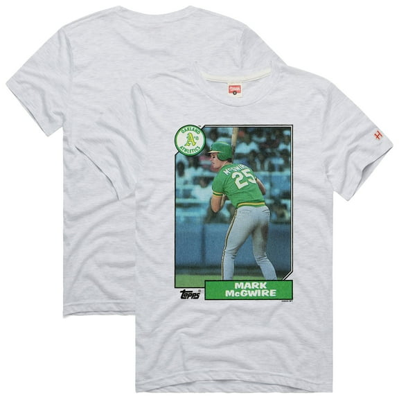 Men's Homage Mark McGwire Ash Oakland Athletics 1987 Topps Baseball Card Player T-Shirt