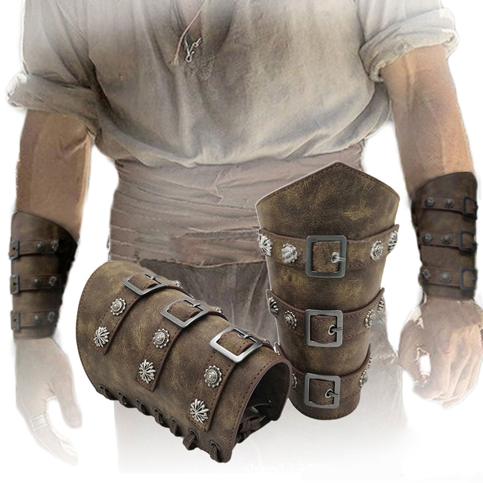 GelConnie Leather Arm Guards Medieval Wrist Gauntlet Wide Cuffs Bracers Armor 