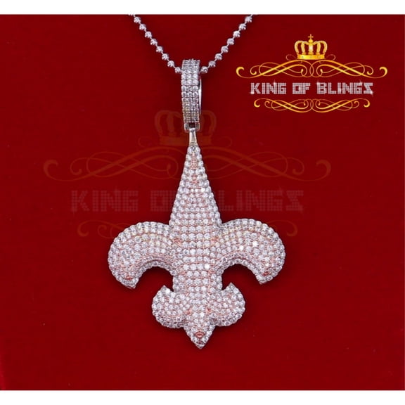 King of Bling's White 925 Sterling Silver Fleur de Lis wise Shape Pendant 9.66ct Cubic Zirconia