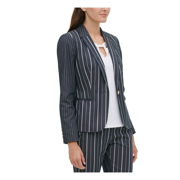 TOMMY HILFIGER Womens Navy Striped Blazer Jacket Size: 8