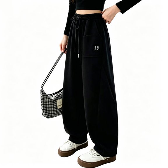Gunia Sweatpants For Little Girls Joggers Boys Casual Sweatpants Loose Fit Wide Leg Pants For Autumn Daily Wear Comfortable Street Style Tween Kids Athletic Pants Black 5-6 Years