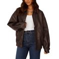 thumbnail image 1 of Abrigo PRETTYGARDEN Oversized de Cuero Sintético con Cierre Color Café Oscuro XS, 1 of 8