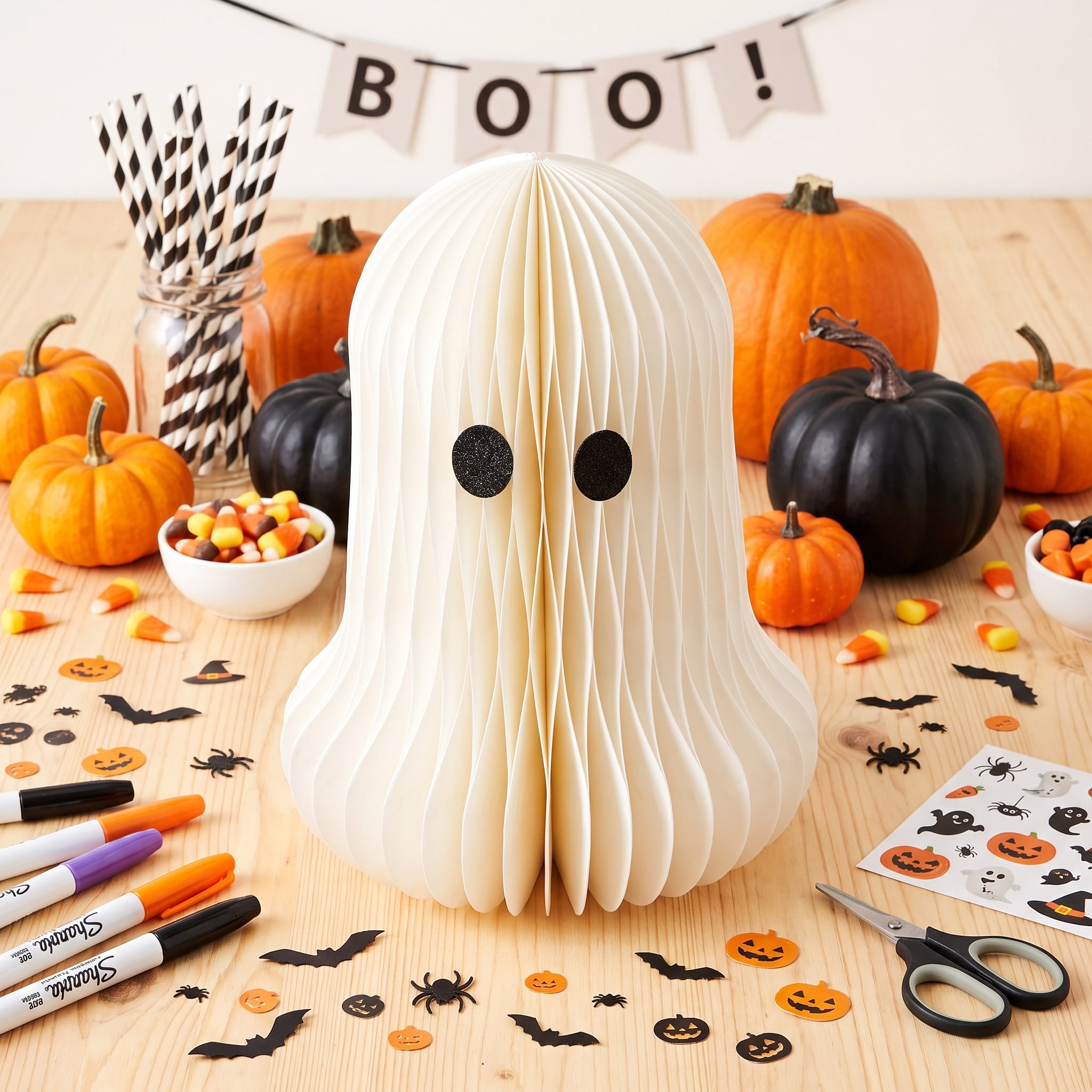 Paper Honeycomb Ghost Decoration, White, 12", Halloween by Way To Celebrate