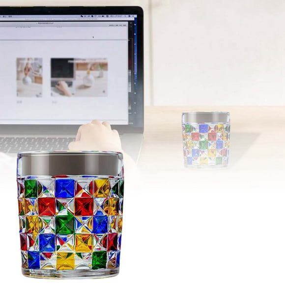 Handmade Glass Cup Drinking Glass For Water Juice Elegant Color Block Design Desktop Liquid Storage Glassware