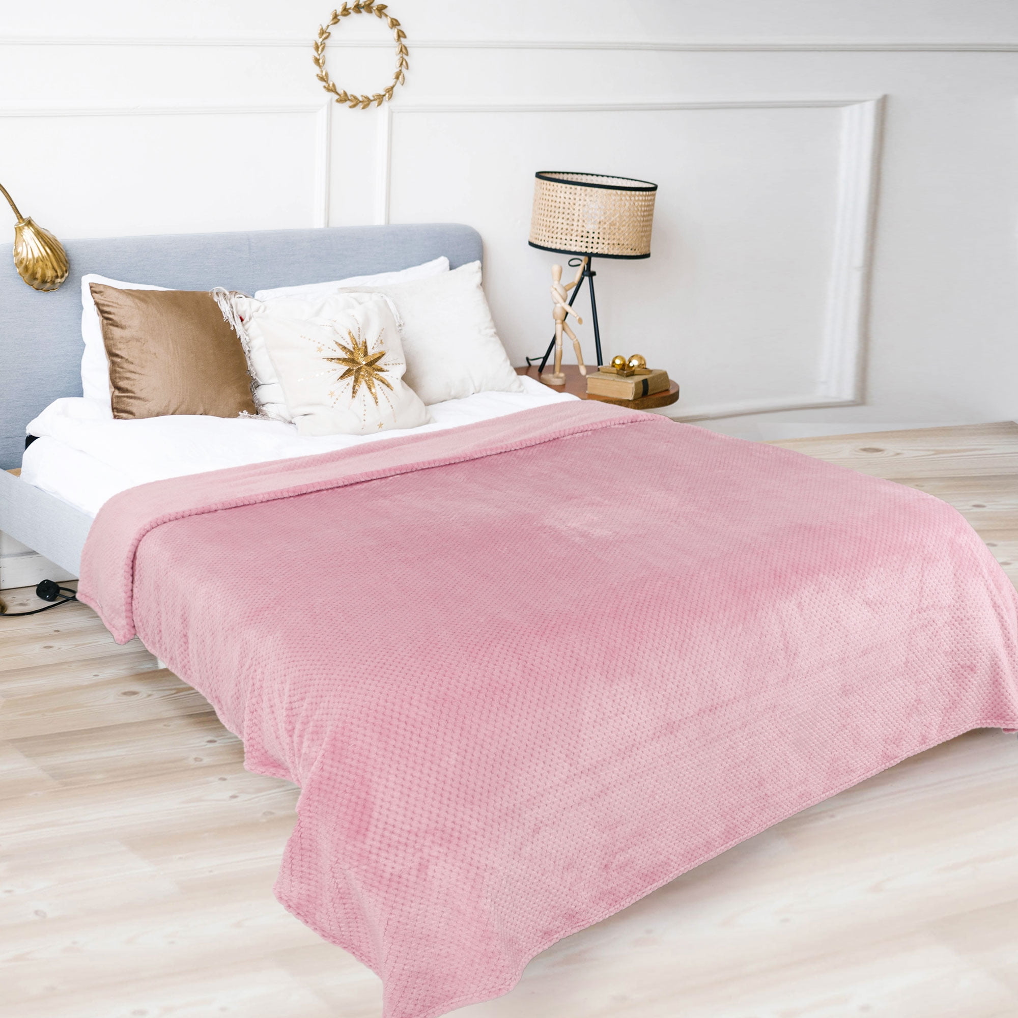 Unique Bargains Soft Flannel Fleece Velvet Blanket Pink 78" x 90"