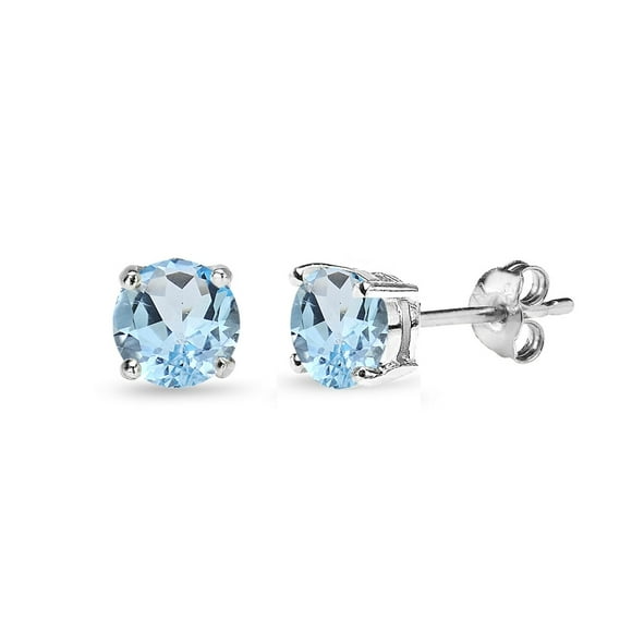 Blue Topaz 5mm Round-Cut Solitaire Sterling Silver Stud Earrings