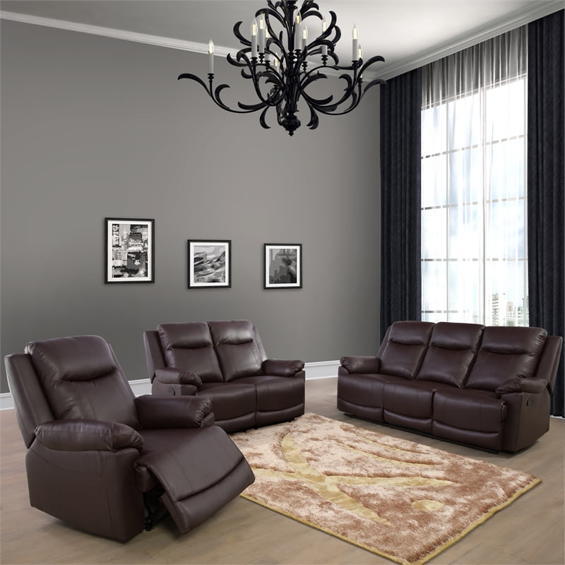 Lifestyle Furniture Raymond 3-Pieces Faux Leather Recliner Sofa Set in  Espresso
