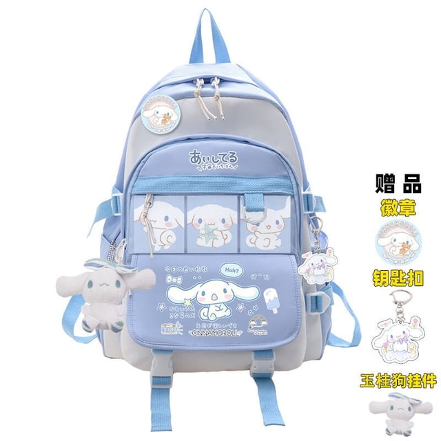 New Sanrio Plush Toy Cinnamoroll Backpack Children Girl Boy Black Y2k Blue Schoolbag Kawaii Student School Bag Computer Large qiuyongming unisex