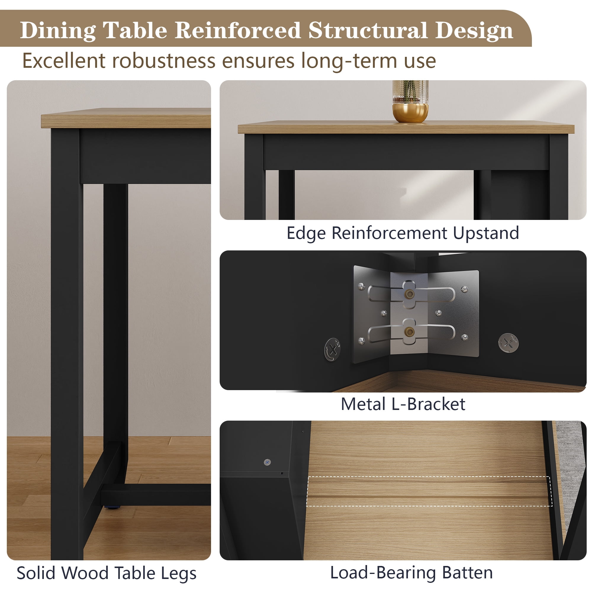 HLR Farmhouse Dining Table Set for 2, Small Kitchen Table Chairs Set of 2 with Tufted for Apartment, Black