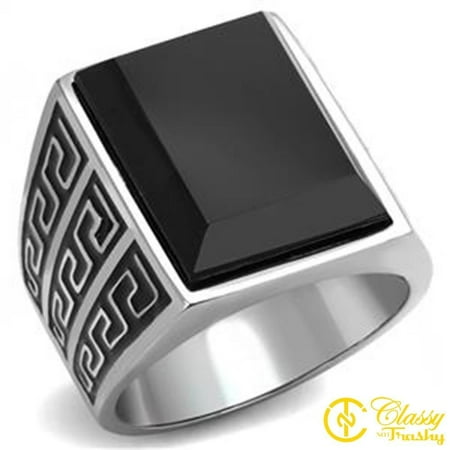Synthetic Black Onyx - Classy Not Trashy® Black Synthetic Onyx Maze Design Men's Ring Size 11