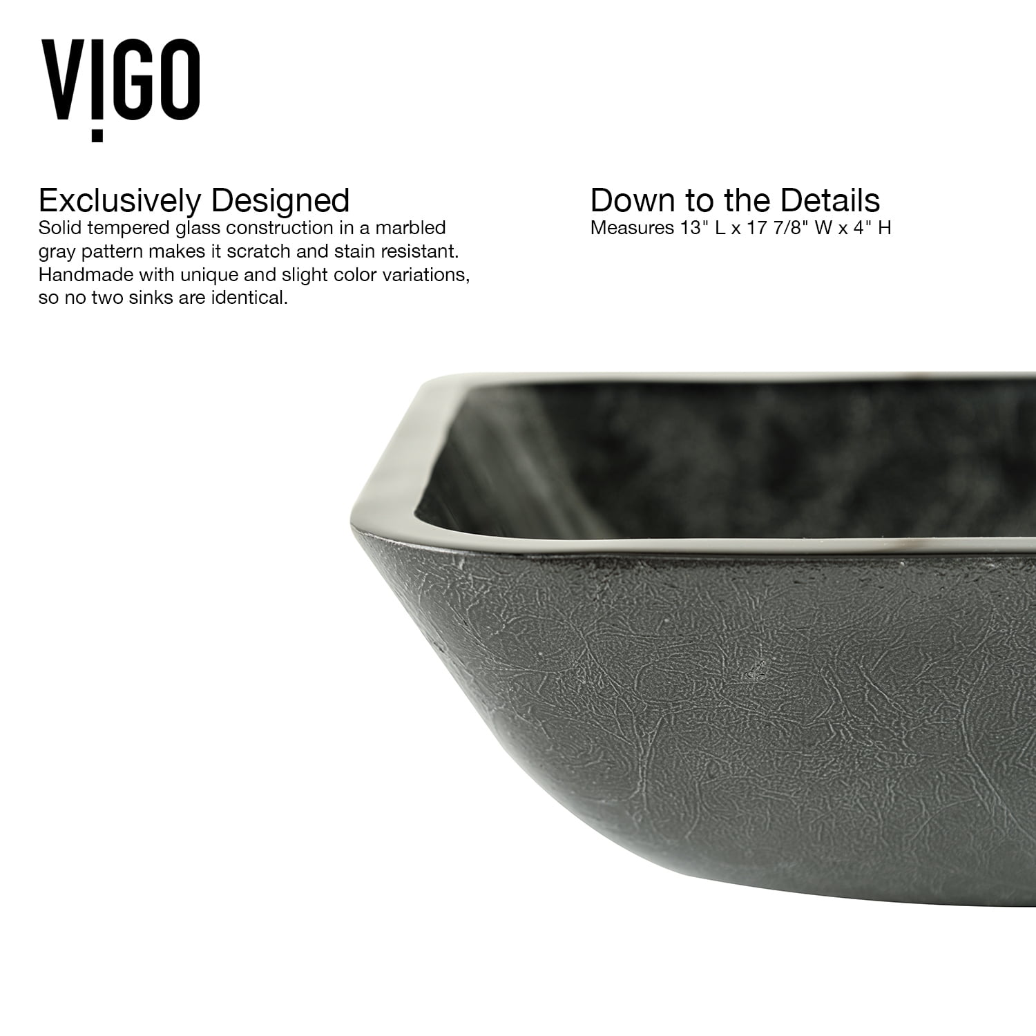 VIGO Donatello Artistic Onyx Gray Glass 18 in. L x 13 in. W x 4 in. H Rectangular Vessel Bathroom Sink