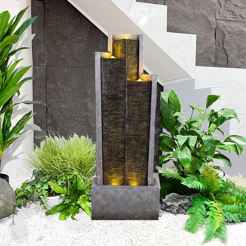 49.6'' Large Outdoor Water Fountain with Lights – Garden, Patio, Backyard, Deck & Porch Decor