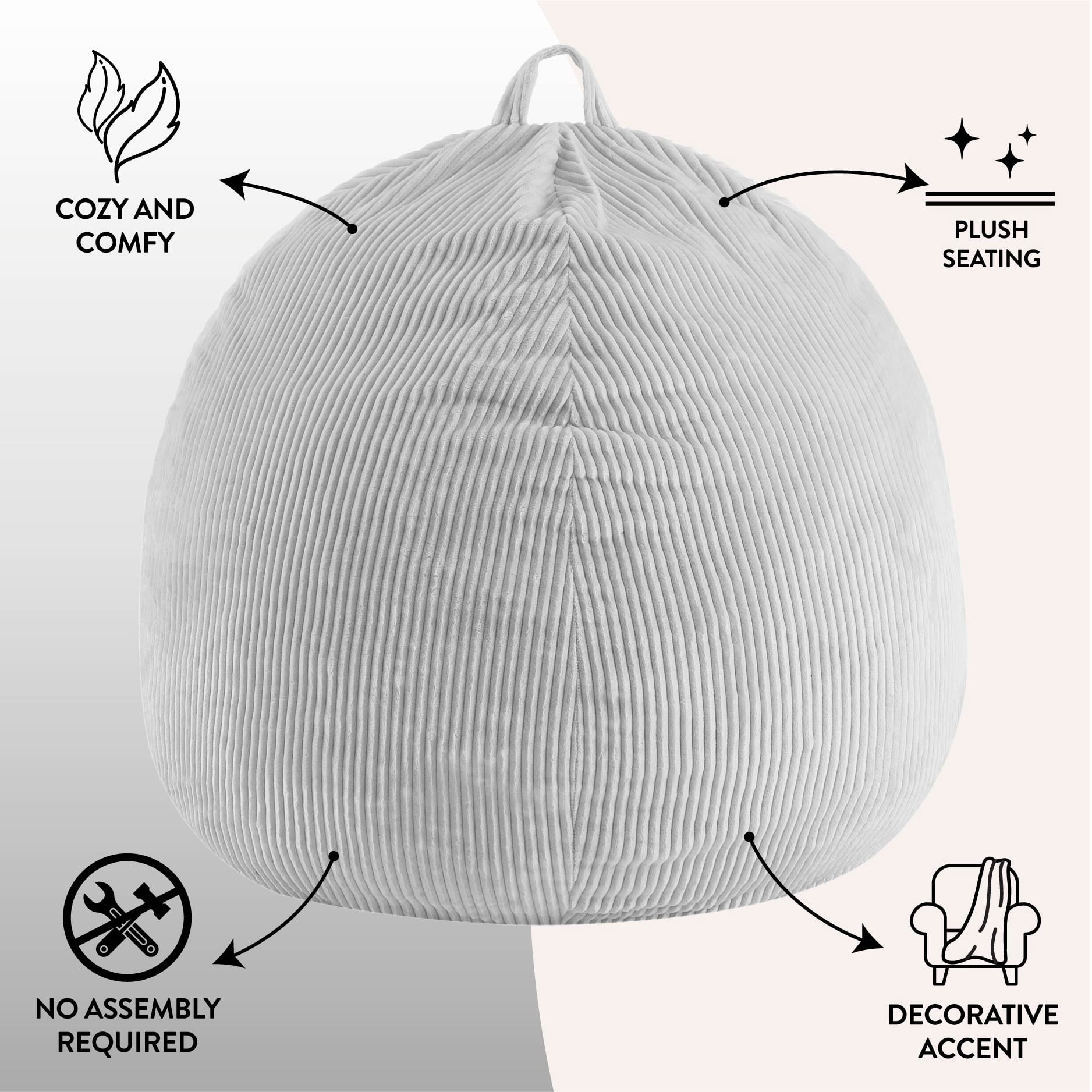 Urban Shop , Ribbed Compressed Foam Kids and Teen Chair, Platinum Silver