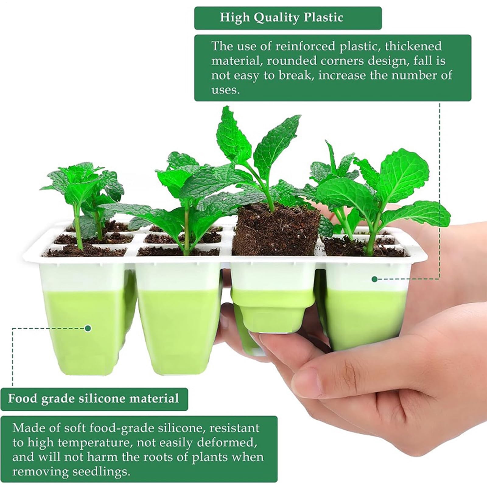 pdqouc 5-Pack Reusable Seed Starter Kit, 60 Cells Silicone Seedling Trays with Dome, Indoor Gardening Supplies for Starting Plant Seeds, Mini Greenhouse Germination Trays