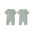thumbnail image 3 of Caoirhny Newborn Baby Short Sleeve Romper Knit Ribbed Solid Color Cotton Jumpsuits One Piece O-Neck Button Pajamas Playsuit, 3 of 8