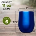 thumbnail image 5 of Stemless Wine Glass Tumblers with Lids by Largo 11 oz. Set of 6, Bulk Pack - Perfect for Wine, Cocktails, Other Hot & Cold Beverages - Blue, 5 of 5