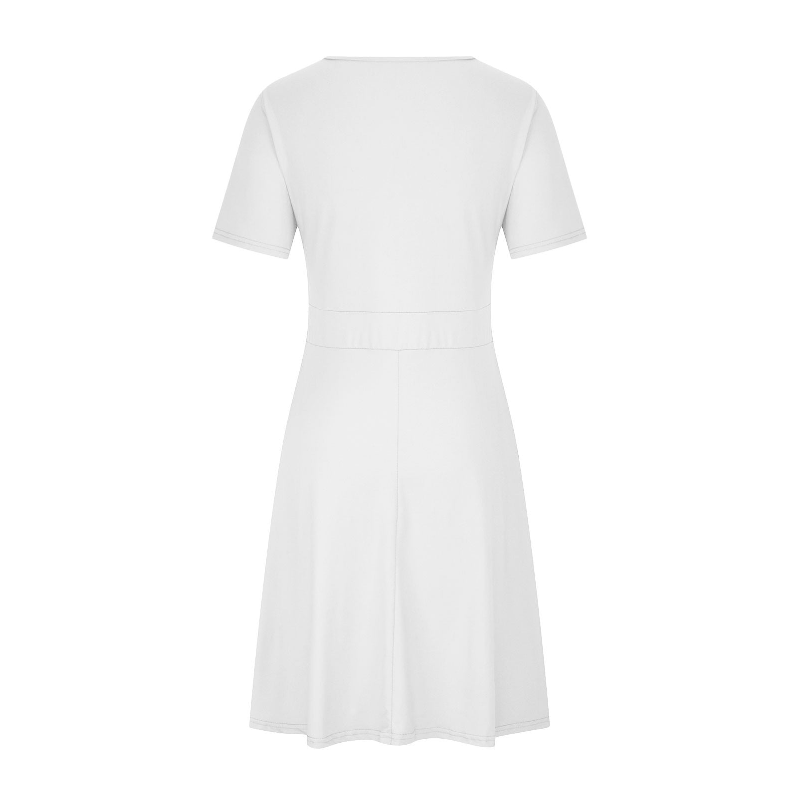 Hueook Plus Size Dresses Cocktail Dresses for Wedding Guest Womens Casual Plus Size V-Neck Solid Short Sleeve Boho Dress Dress with Pockets White XL