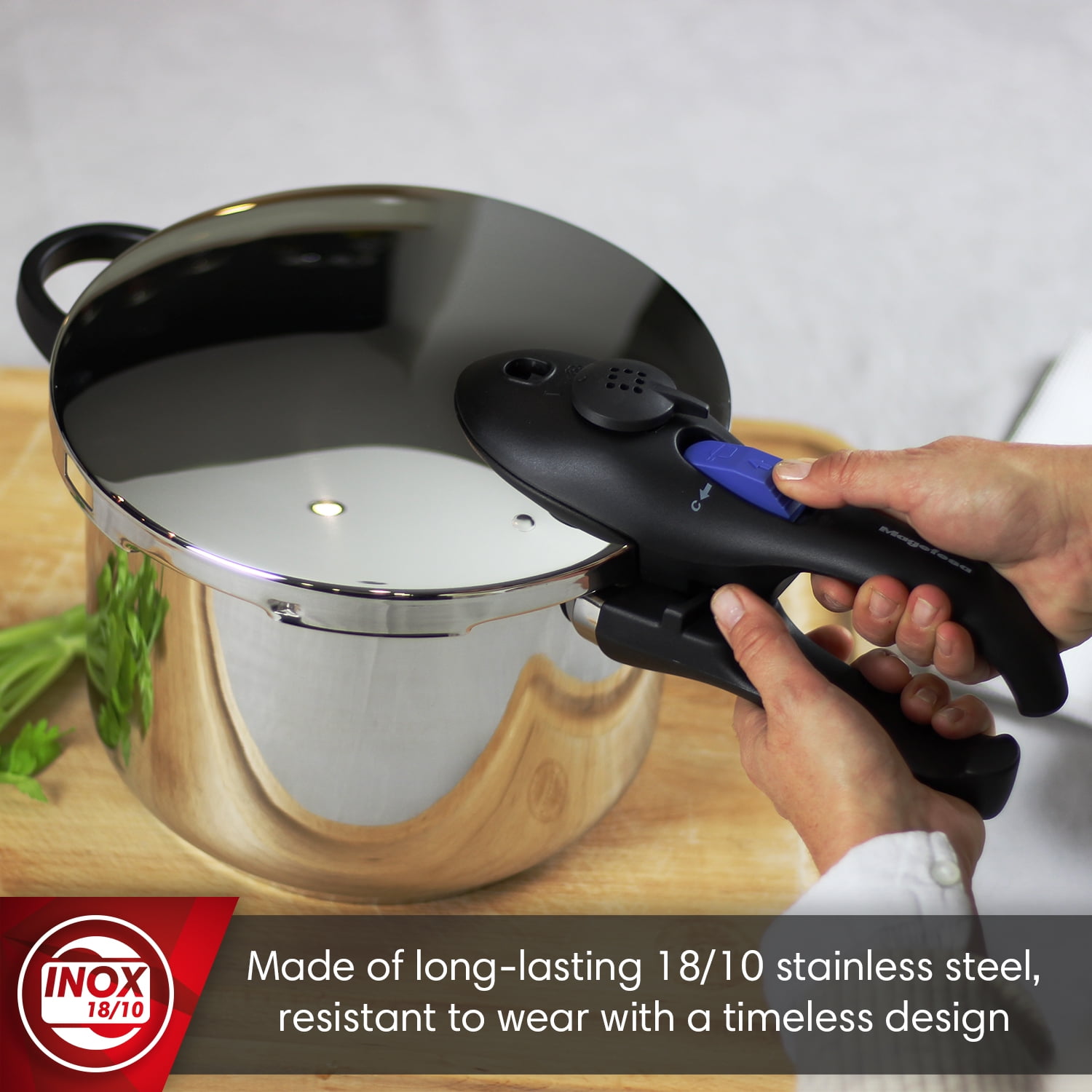 Magefesa Favorit Pressure Cooker Set, 3.2  & 6.3 Qt, Stainless Steel, Induction Compatible, 5 Safety Systems