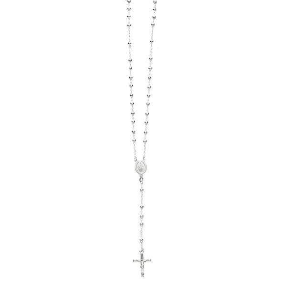 Ritastephens Rosary Necklace 4mm praying beads Virgin Mary and Cross Necklace Sterling Silver 925 24 inches long