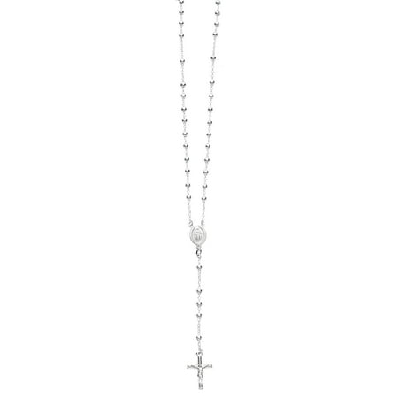 Ritastephens Rosary Necklace 4mm praying beads Virgin Mary and Cross Necklace Sterling Silver 925 24 inches long