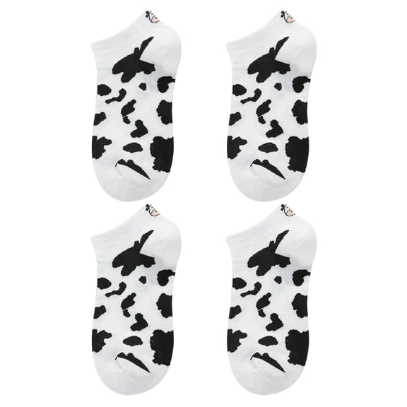 HOOWIFFY 2Pairs Cow Print Ankle Socks for Women Cotton Breathable Casual