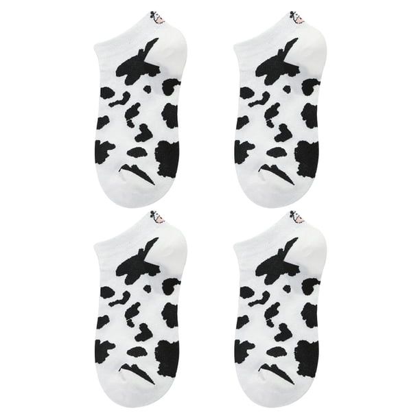 2 pares de dibujos animados patrón de vaca calcetines de algodón bajo corte corto calcetines para mujeres niñas