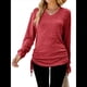 thumbnail image 3 of Camisetas para Mujer, Larga, Cuello en V, Básicas, Informales, Holgadas, Suaves, para Otoño. Rojo M, 3 of 10