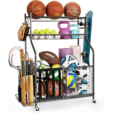 Mythinglogic Garage Sports Equipment Organizer Baseball Storage Large Capacity Sports Organizer for Garage with Hooks and Baskets Ball Storage Rack for Football Soccer Ball Bat Toys Mythinglogic Garage Sports Equipment Organizer Baseball Storage Large Capacity Sports Organizer for Garage with Hooks and Baskets Ball Storage Rack for Football Soccer Ball Bat Toys