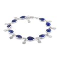 thumbnail image 2 of QNAVIC Natural Lapis Lazuli Cabochon Bezel Charm Bracelet For Women, Healing Chakra Crystal, October Birthstone, Rhodium Plated 925 Sterling Silver Handmade Dainty Bracelet, Gifts for Her, 2 of 3