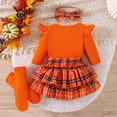 thumbnail image 5 of Whouriu Baby Halloween Outfit Set Cute Pumpkin Ruffle Romper Skirt Headband Leg Warmers Soft Party Wear 4Pcs Set, 5 of 8