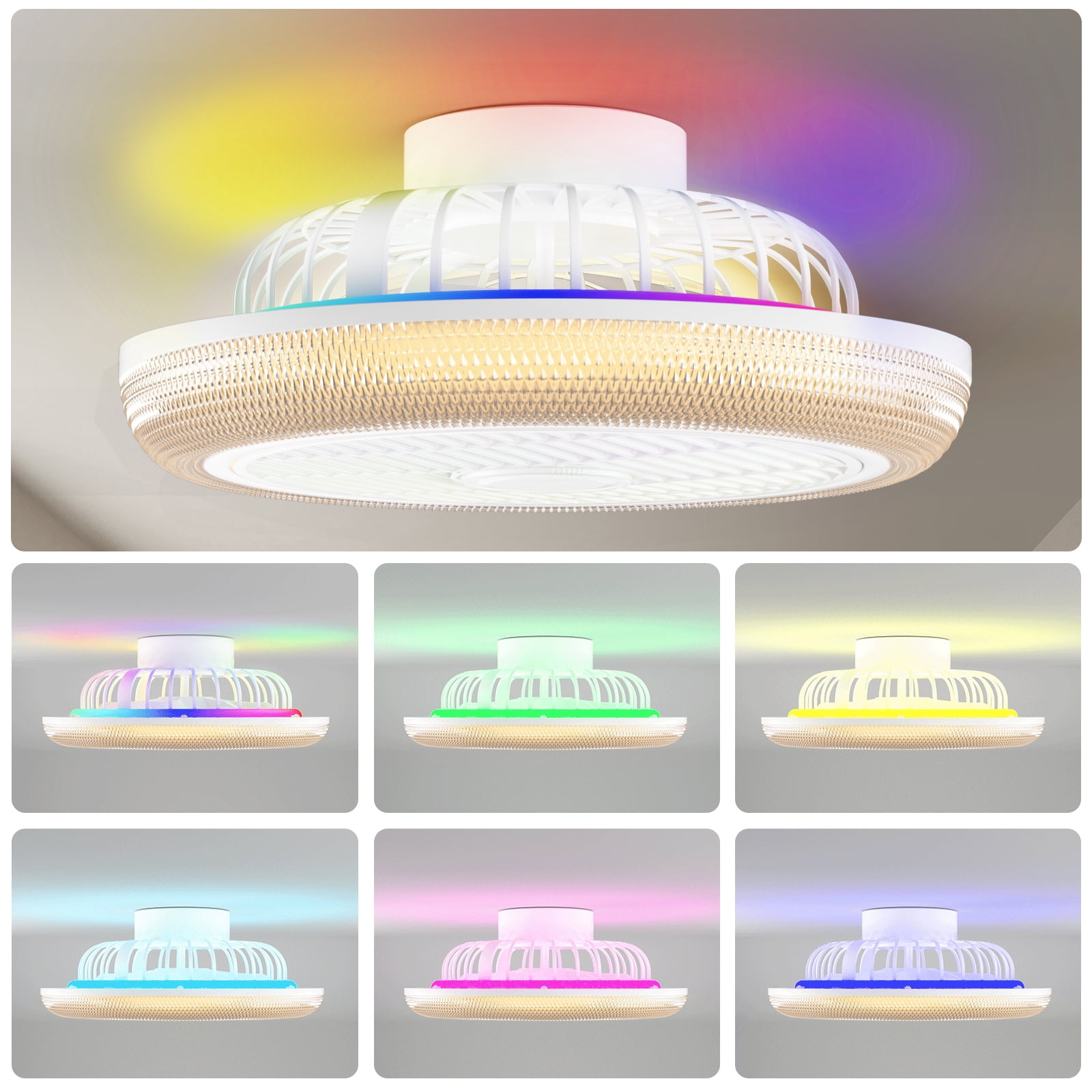 BLITZWILL 16" Ceiling Fan with Lights, With RGB Back Ambient Light,Remote & APP Control,Dimmable Color Temperature and 6 Wind Speeds & Timing,Bladeless Enclosed Ceiling Fans