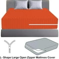 thumbnail image 2 of 100% Egyptian Cotton L Shape Zipper Mattress Cover, 800 TC, 10 Inch Deep Pocket Twin Size (39x75), Stripe Orange, 2 of 6