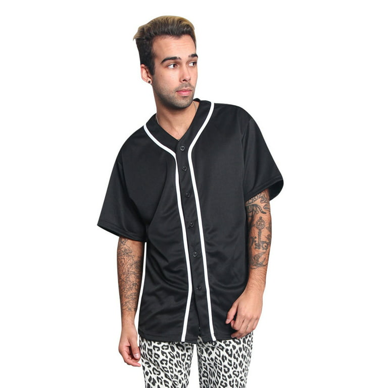 Victorious Men's Classic Button Down Baseball Jersey Shirt, Up to 5X, Size: 3XL, Black