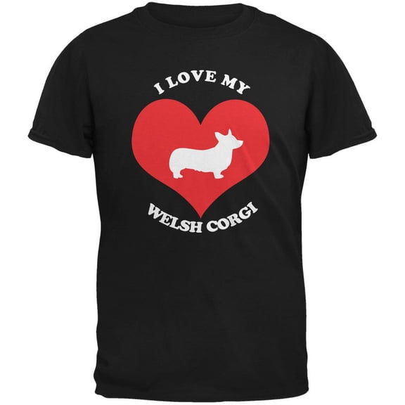 Valentines I Love My Welsh Corgi Black Adult T-Shirt - Large