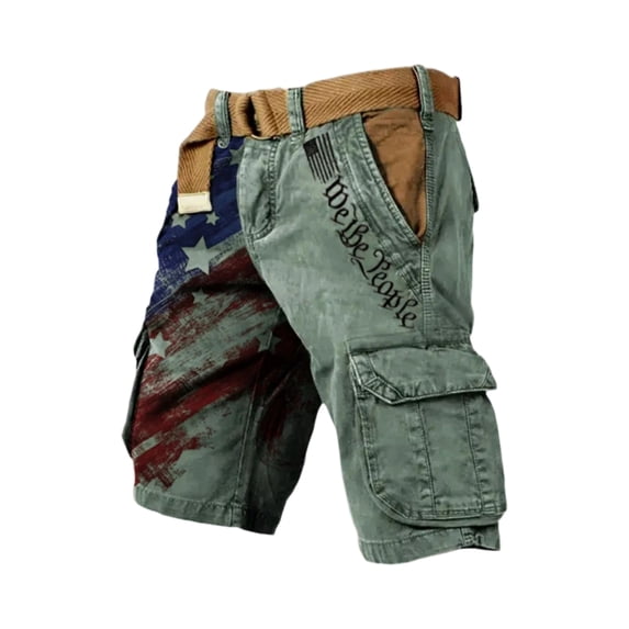GrmtClth Mens 250th Anniversary Usa Cargo Shorts Vintage American Flag Graphic Short Pants Distressed Multi Pocket Short Yard Work Clothing Army Green XL