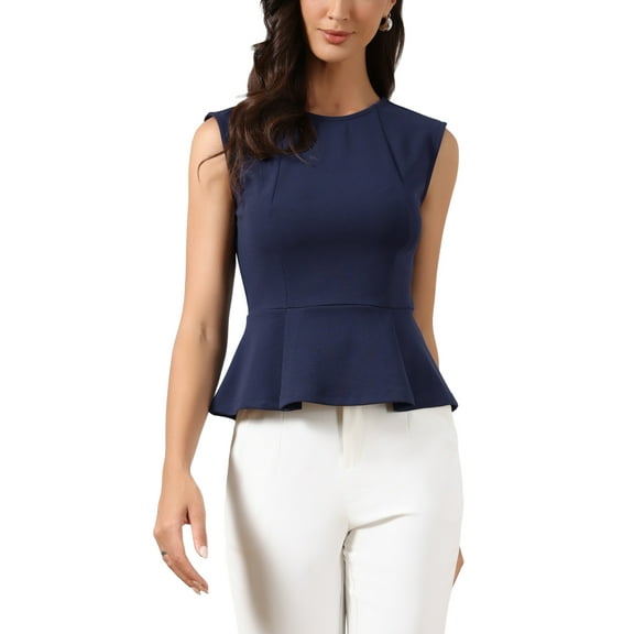 INSPIRE CHIC Peplum Vest for Women's Elegant Sleeveless Crew Neck Flared Hem Work Office Tank Tops XS Navy Blue