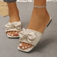 CHUMUD Slippers for Women Indoor and Outdoor Square Toe Bow Flat Slide ...