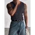 thumbnail image 4 of Men'S Ribbed Knit Form-Fitting Workout Wide Shoulder Tank Top Carbon Gray XXXL, 4 of 8