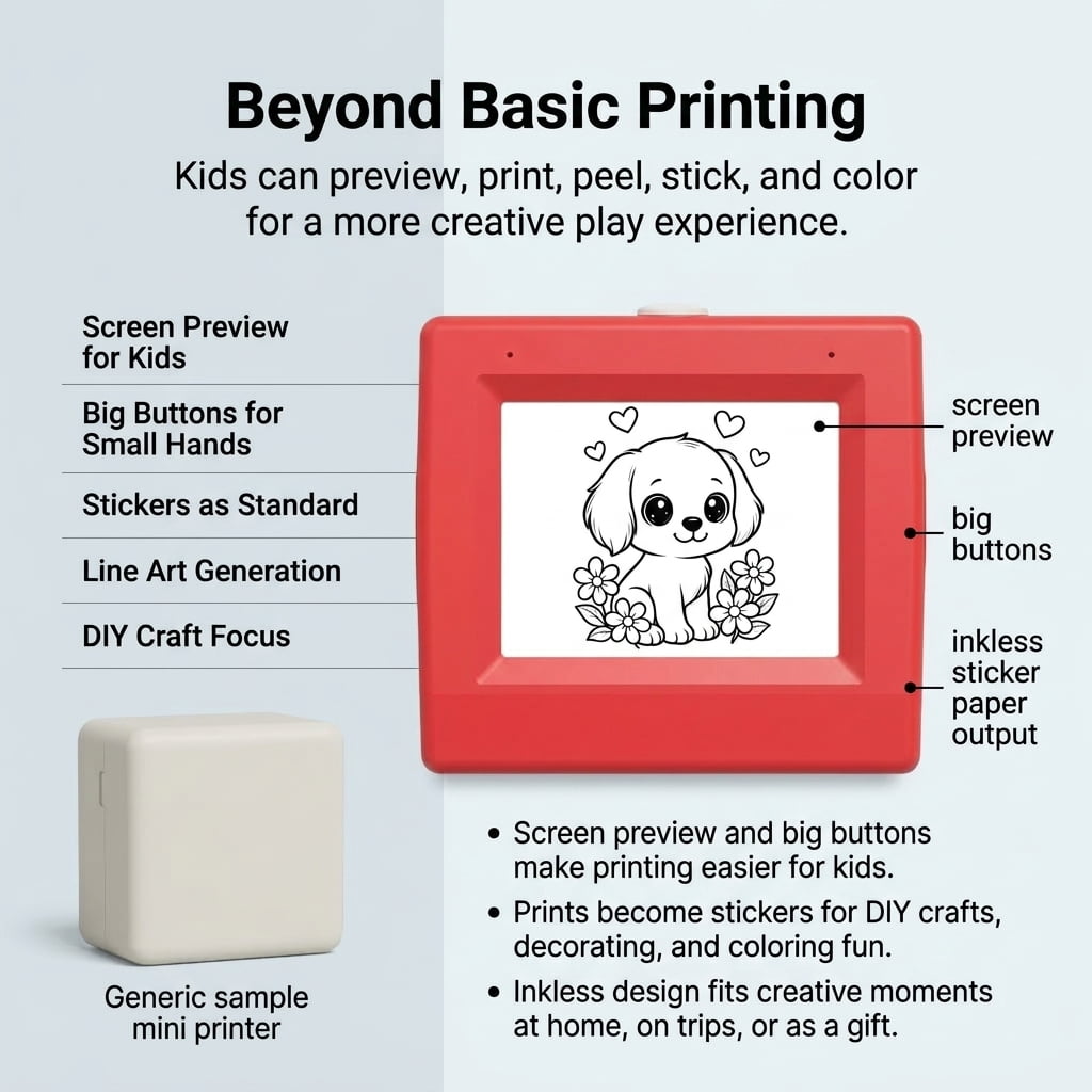 Mini Sticker Printer for Kids, Sticker Maker & Inkless Thermal Printer with Screen Preview, Portable Kids Sticker Printer for DIY Coloring Crafts, WiFi Mini Thermal Sticker Printer