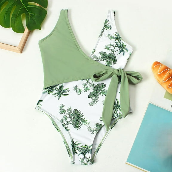 Tdoqot Modest Summer Print Green One Piece Swimsuits, Sizes 16-18 (Girls)