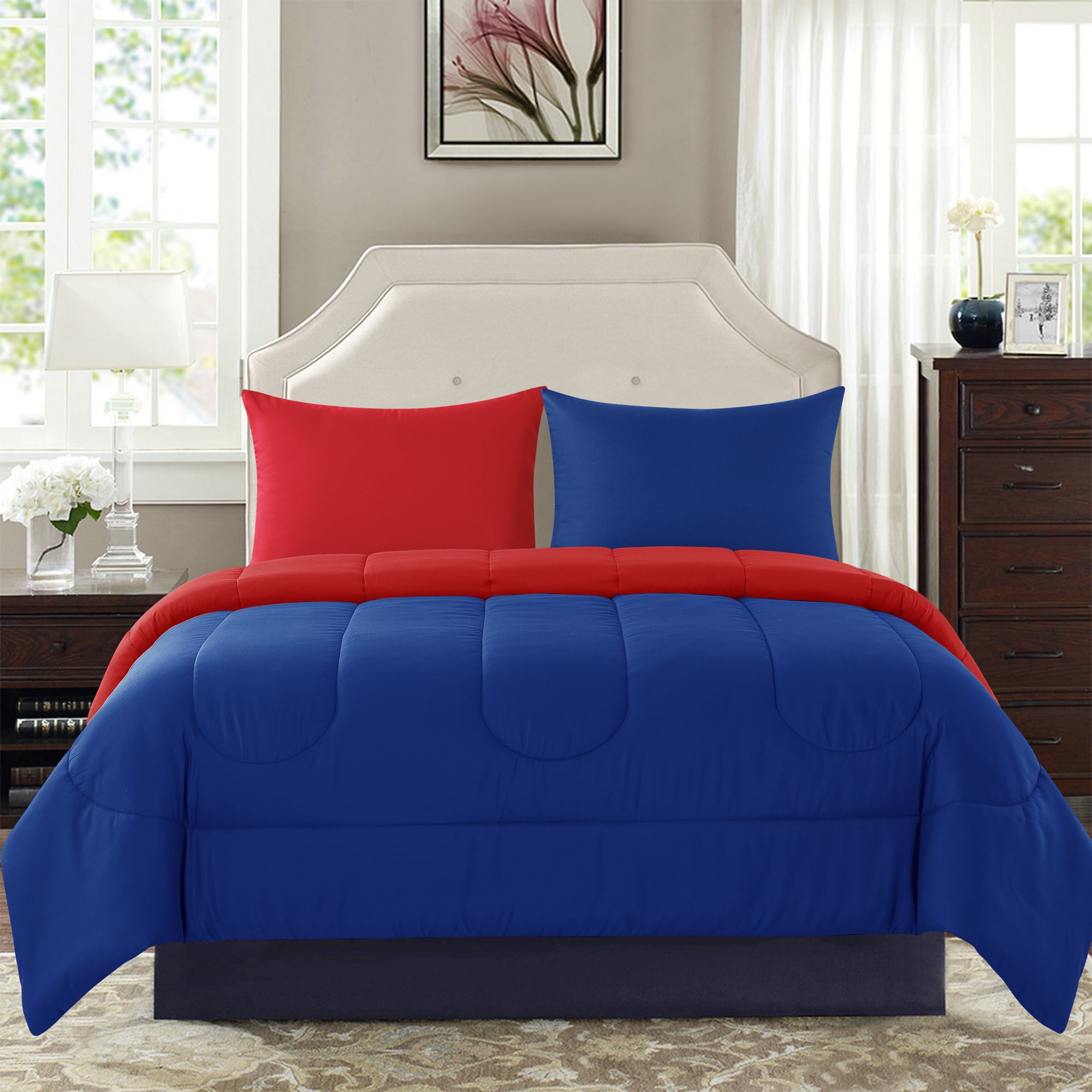 Solid Reversible Blue/Red 3piece Full/Queen Comforter Set