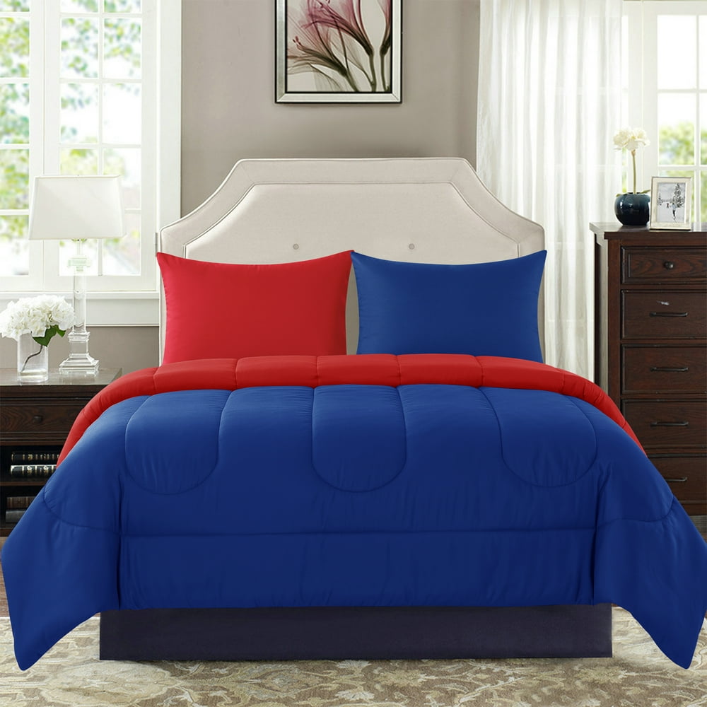 Solid Reversible Blue/Red 3piece Full/Queen Comforter Set Walmart