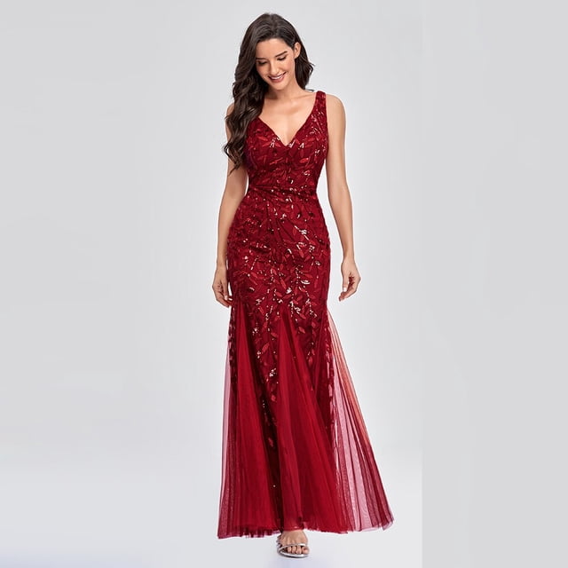 Robes de Cocktail Sans Manches à Col en V en Tulle à Paillettes, Dos en V, Sirène, de Fête et de Bal, Robes pour Femmes, Occasion Formelle, Robe Brodée, Vestioes
