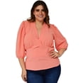 thumbnail image 1 of Blusa de escote cruzado talla extra, modelo 0115 (Salmón) salmon 42 Roman Fashion Blusa extra 0115, 1 of 6