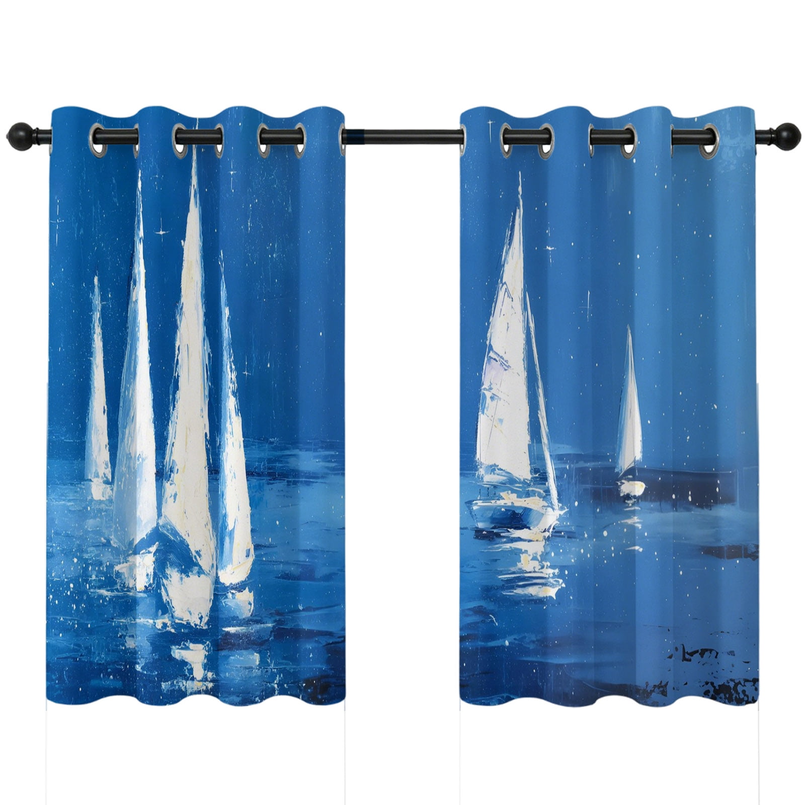 Sailboats Blackout Curtains 45 Inches Long Blue Water Abstract Nautical Ocean Thermal Insulated Room Darkening Drapes with Grommets for Living Room 42 W x 45 L 2 Panels