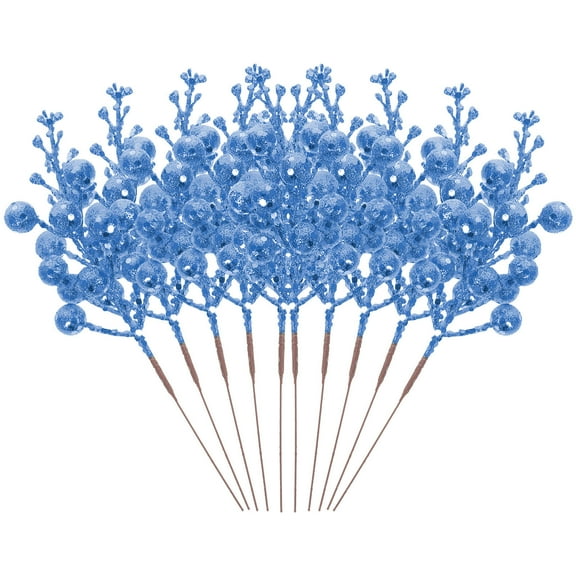 MERRYHAPY  10Pack Blue Glitter Fake Berry Stem Christmas Wreath Decor